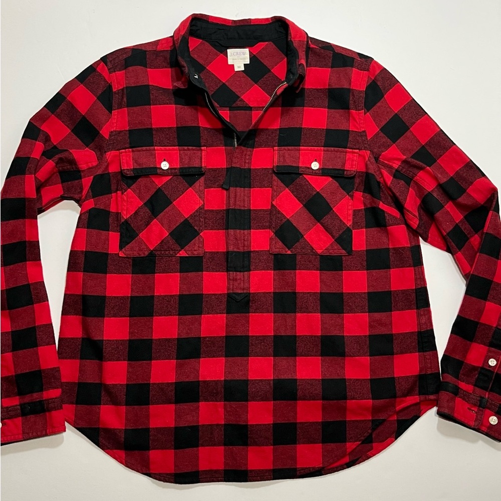 Women’s J. Crew Plaid 1/4 Zip Pullover Flannel, Medium